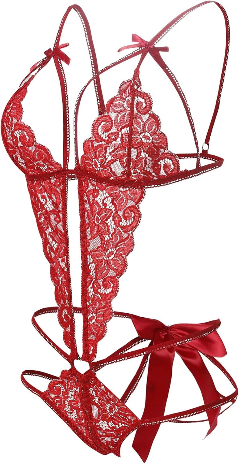Women'S Deep V Lace Teddy One Piece Lingerie Cutout Strappy Lingerie