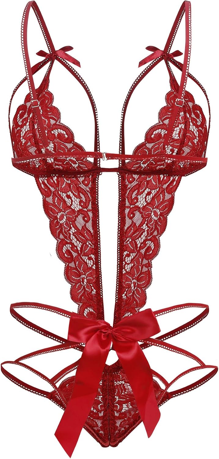 Women'S Deep V Lace Teddy One Piece Lingerie Cutout Strappy Lingerie