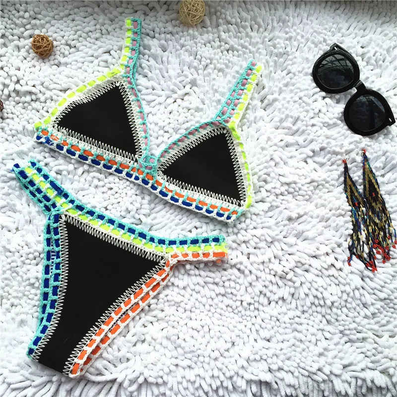 Novessa kadın el yapımı tığ işi bikini takımı siyah renk
