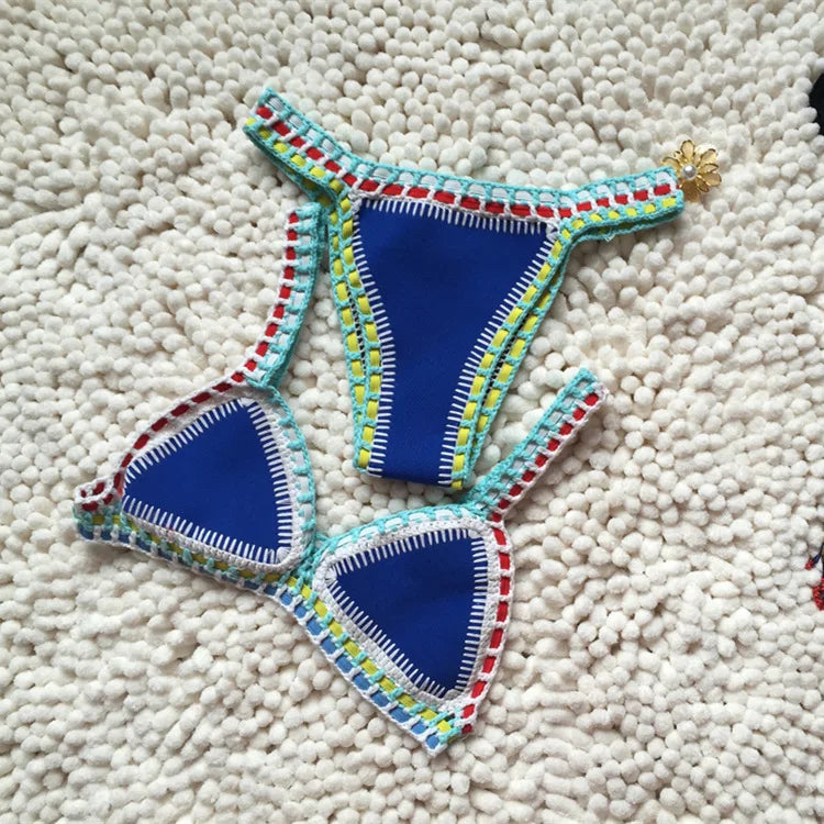Novessa kadın el yapımı tığ işi bikini takımı turkuaz renk